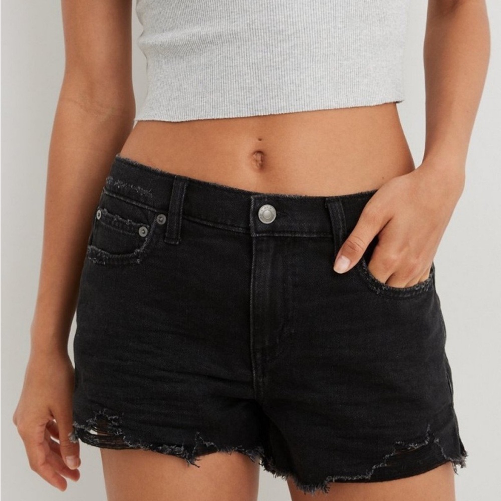 Aerie Daydream Denim Black Shorts Distressed Frayed Hem